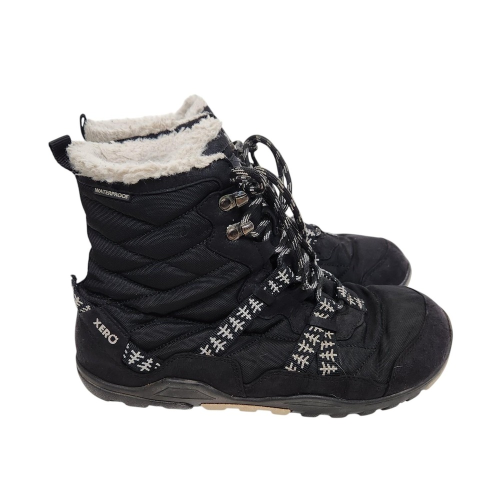 XERO SHOES Alpine Boots Womens 10.5 41 Black Waterproof Snow Winter Faux Fur